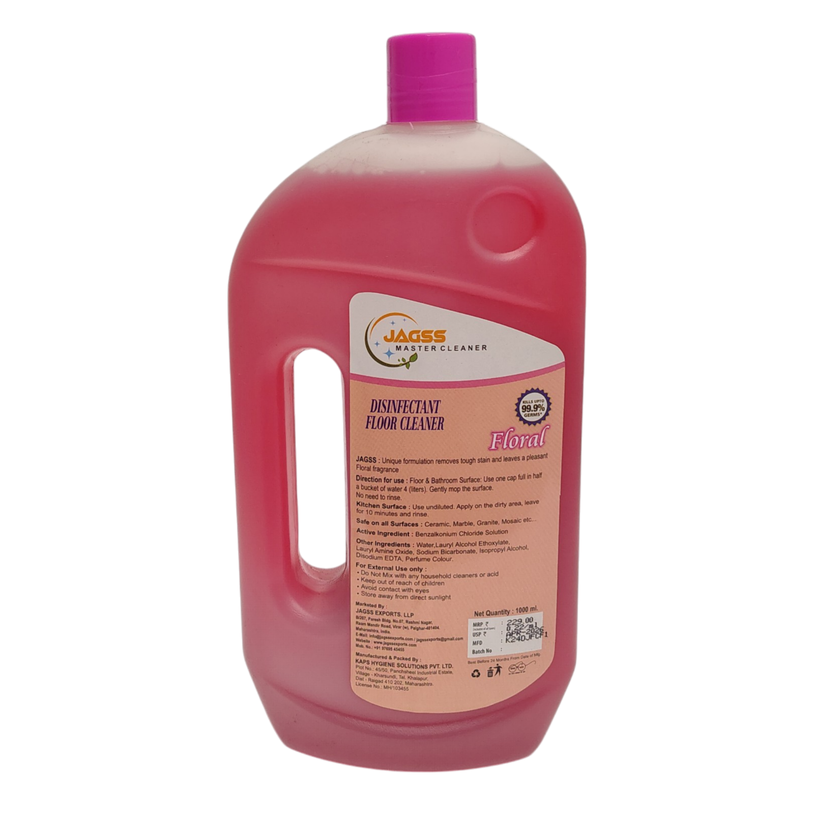 Disinfectant Floor Cleaner Floral, Lavender 1000 ml | Kills 99.9% Germs, Effective Stain Cleaner, Safe on All Floors, Long Lasting, Power of 3